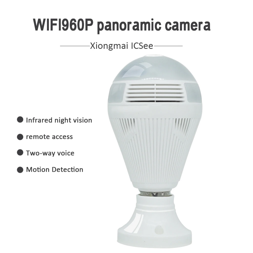 HD 960P WiFi Светодиодная камера лампы 360 Рыбий глаз объектив для съемки панорамы дома беспроводная безопасность IP видеокамера наружного наблюдения Ночной монитор для зрения
