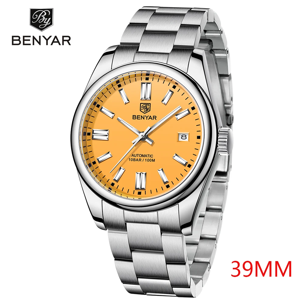 BENYAR Top Brand Classic 39mm Watch Luxury Mechanical Watch Men's Automatic Watch Stainless Steel 100m Waterproof Clock Relogio