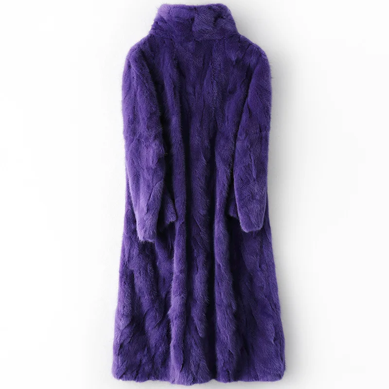 Winter Women Natural Color Mink Fur Jacket New Soft Mink Fur Purple Long Coat Thick Warm Fur Turn-down Collar Women Clothes enlarge