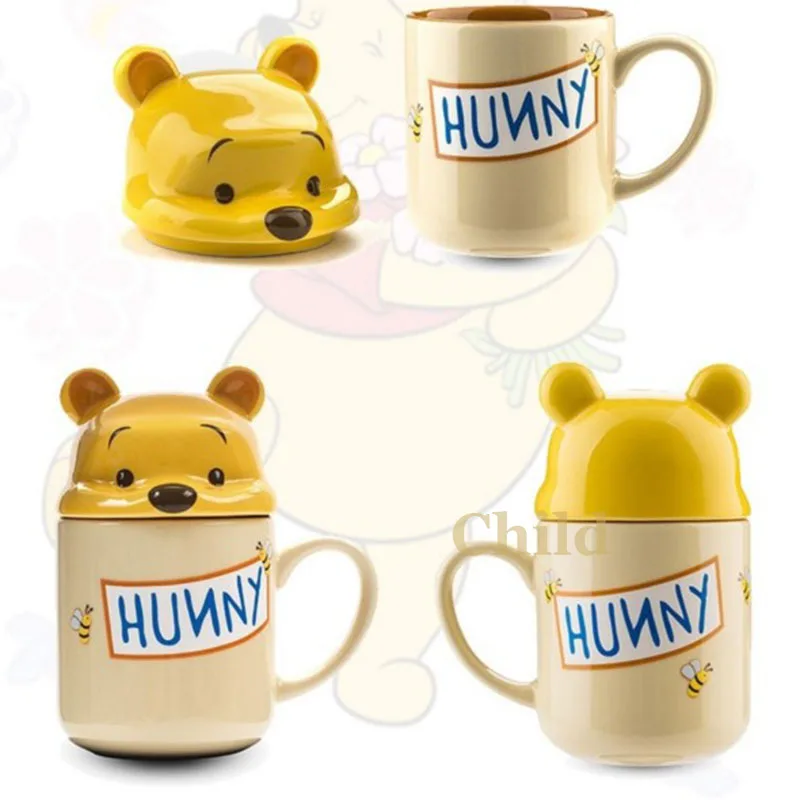 

Disney 330ml Pooh Bear Mug Cute Ceramic Cup Children's Birthday Gift Adult Coffee Cup Kids Milk Cup Daily Office Cup with Lid