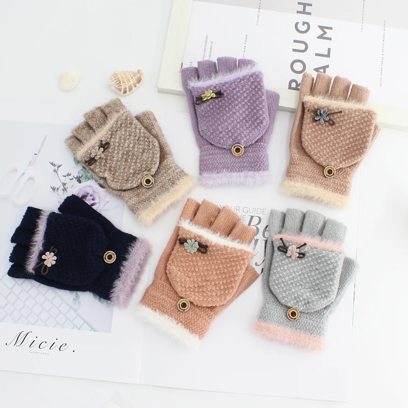 2019 NEW Fashion Winter Women Fingerless Gloves Multifunctional Cute Warm Patchwork Mittens Gift for Students Girl Friend | Аксессуары