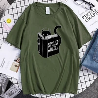 black cat reading book tee shirt mens how to get away with murder t shirt man vintage korean tops comfortable tshirts male