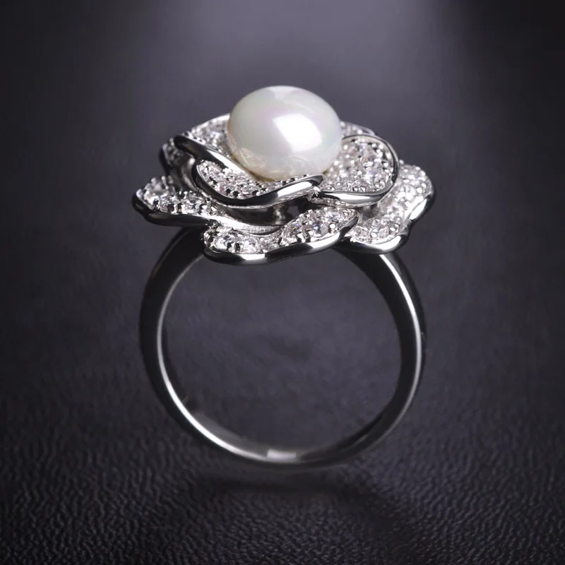 MECHOSEN Luxury AAA Zircon Necklace&ampEarrings&ampRing Set Multilayer Rose Flower Pendientes Copper Brincos Pearl Anel Bridal Schmuck |