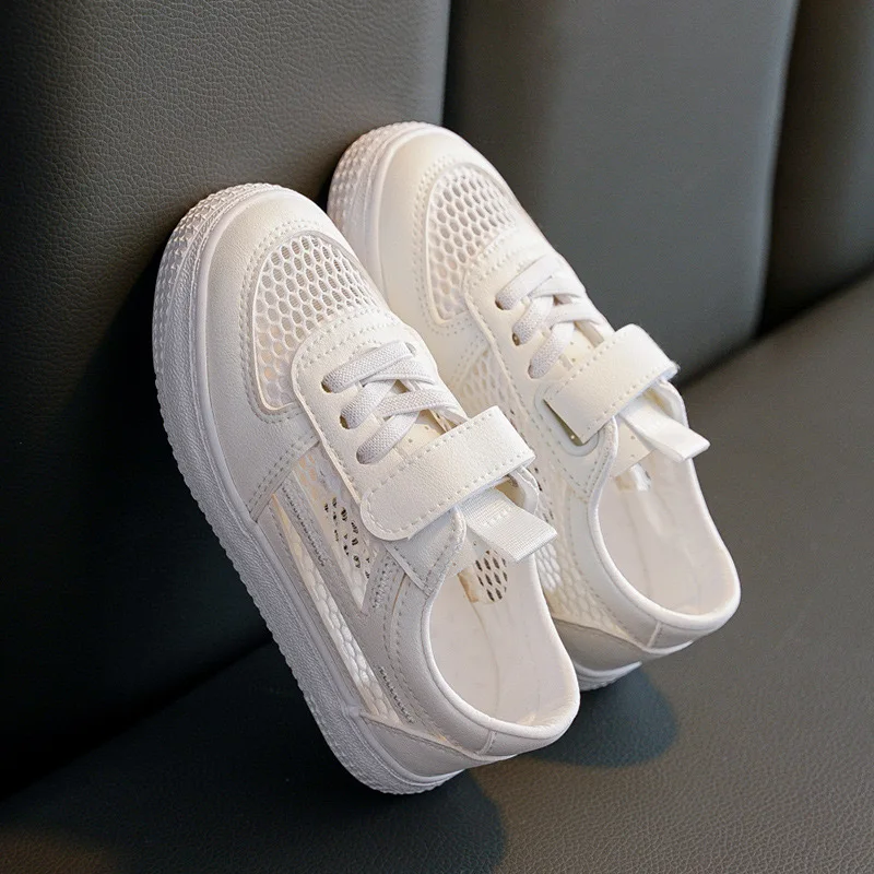 

Children's Summer New Breathable Mesh Velcro Boys and Girls Wear-resistant Non-slip Rubber Sole Simple Kid White Shoes CS221