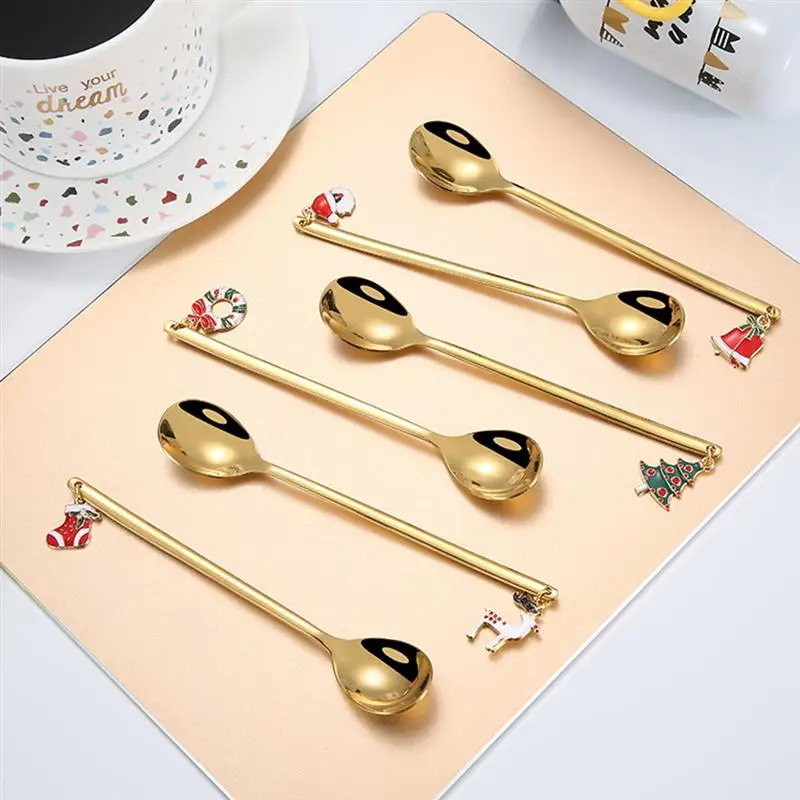 

1 Set of Christmas Pattern Pendant Spoons Forks Kit Practical Kitchen Supplies