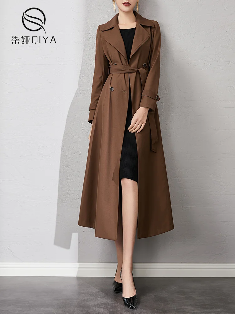 

Coffee windbreaker women's 2021 new medium length British style knee drop feeling popular high-end temperament spring and autumn