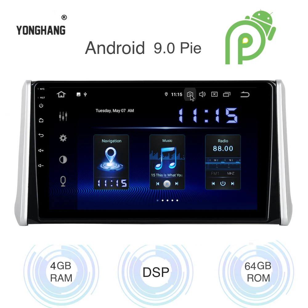 Android 9,0 автомобильный радиоприемник 1 Din gps Navi для Toyota RAV4 PX6 DSP ips HDMI 4 Гб+ 64 Гб 8-ядерный RDS Wi-Fi Bluetooth AUX USB карта