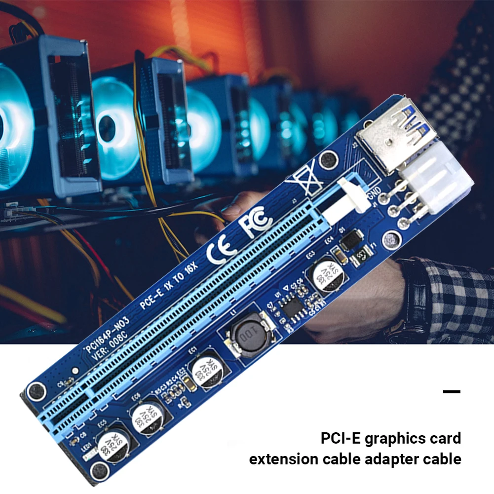 

Ver008C USB 3.0 PCIe Riser PCI-e PCI Express 1X to 16XRiser BoardAdapter for Mining Adapter Card for Cryptocurrency BTC Minning
