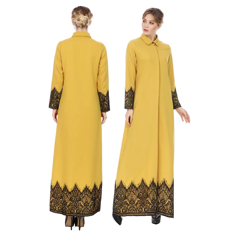 

Muslim robes, lace, stitching, single breasted, long worship dress, dress