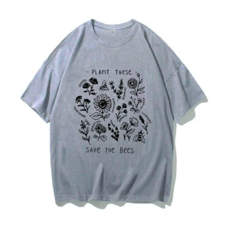 Футболка в стиле Харадзюку с изображением растений женские повседневные