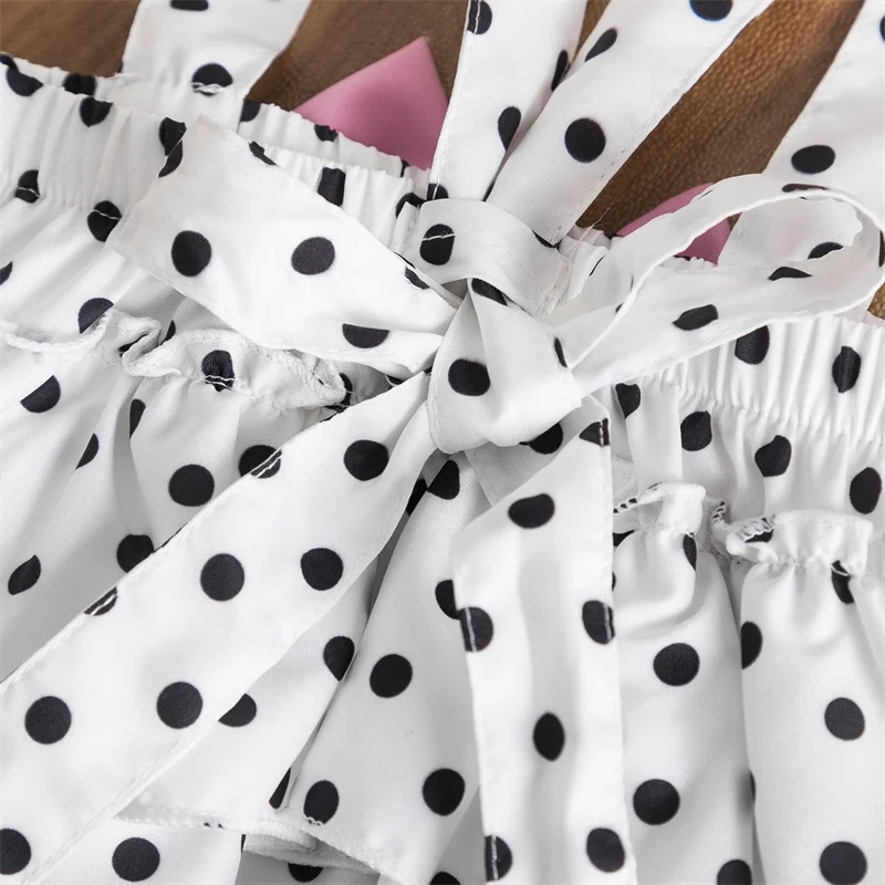 

Baby Girls Romper Clothes Set Newborn Infant Summer Tees Top+Strap Short Pants Polka Dot Birthday Party Chstrening Gown Outfits