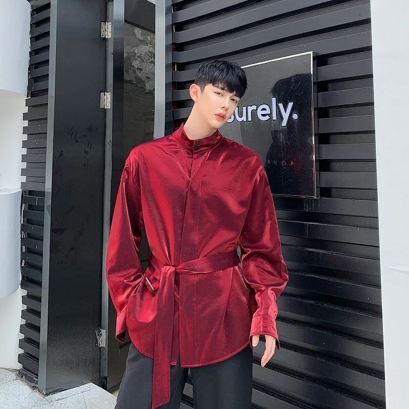 Мужская рубашка с длинным рукавом Повседневная для мужчин и женщин поясом