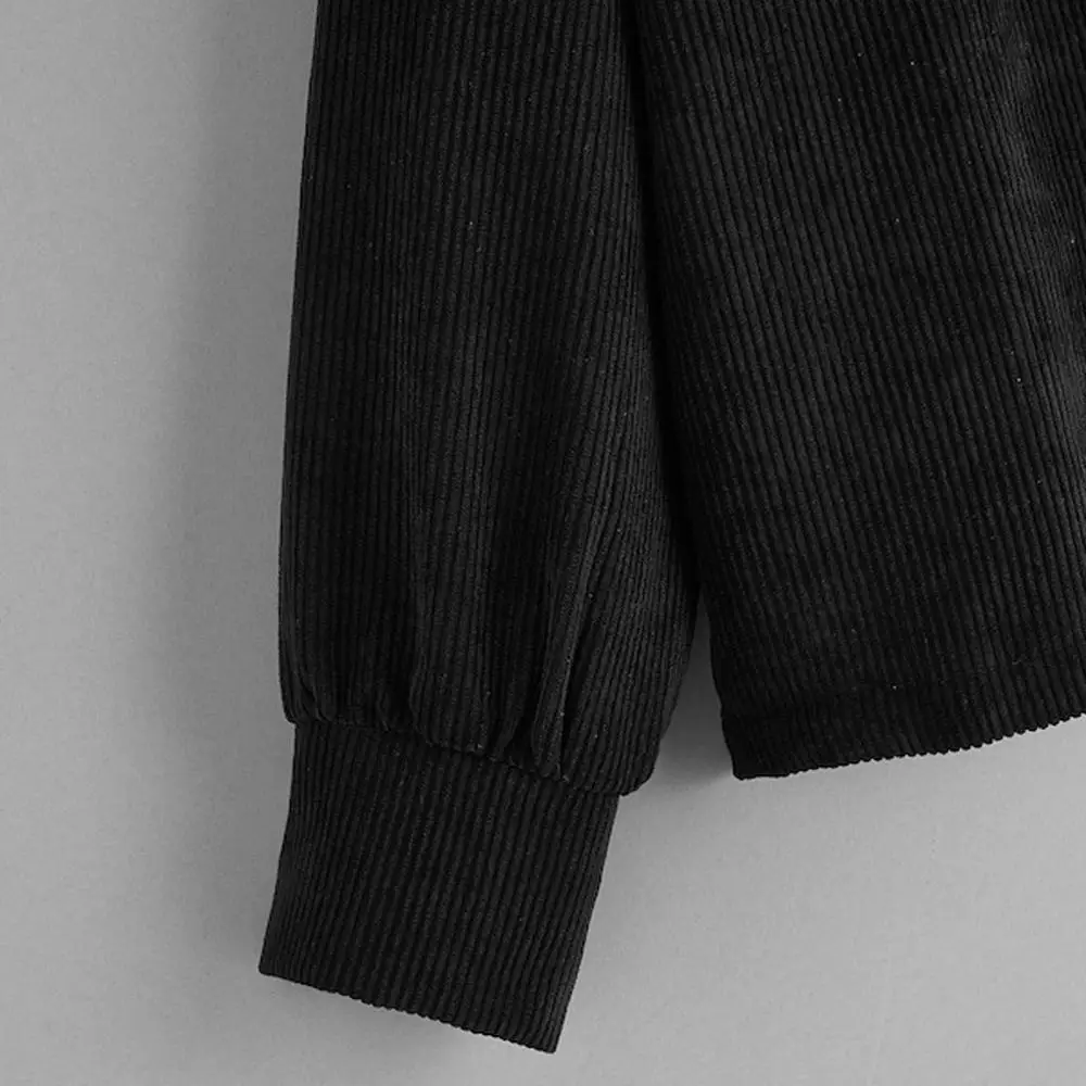 Модный женский вельветовый пуловер с длинным рукавом и вырезами топы свитшот