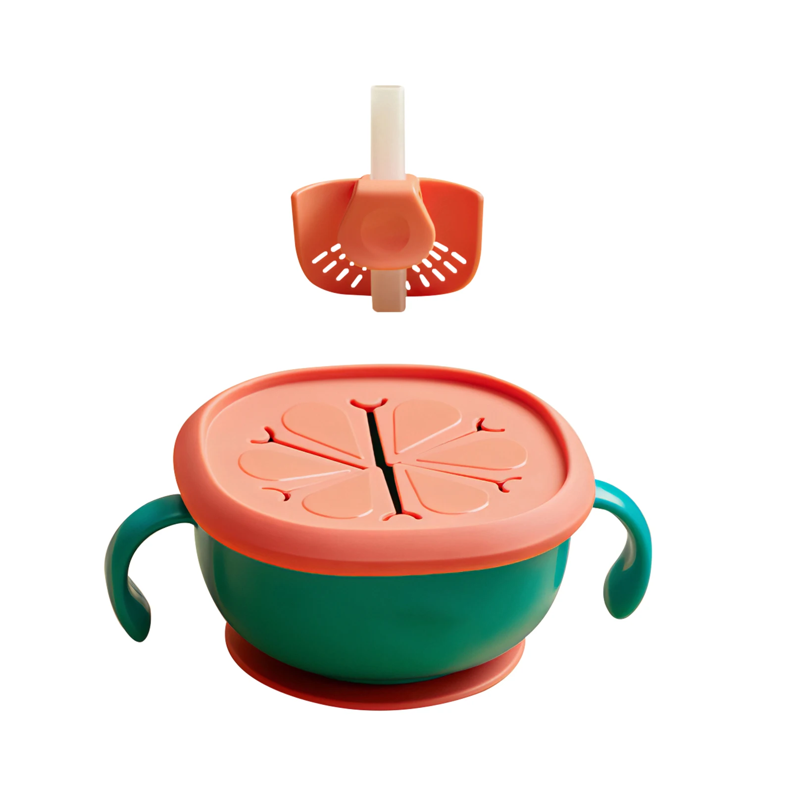 

Baby Care 3 In 1 Baby Feeding/Snack/Soup Bowl With Straw Infant Learning Dishes Suction Bowl Handle Tableware Petal Snack Bowl