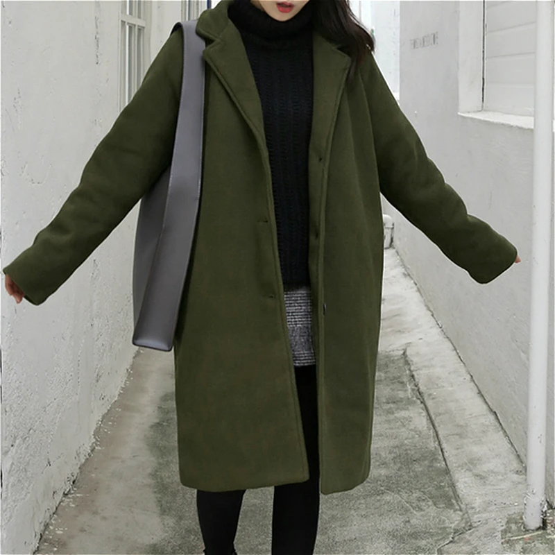 

Wool Blends Women Winter Notched Elegant Korean Style All-match Chic Students Thicken Solid Single-breasted New Chic Fashion Ins