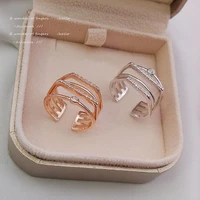 new gothic three layer rose gold metal rings for woman korean fashion jewelry wedding party girls finger sexy set accessories