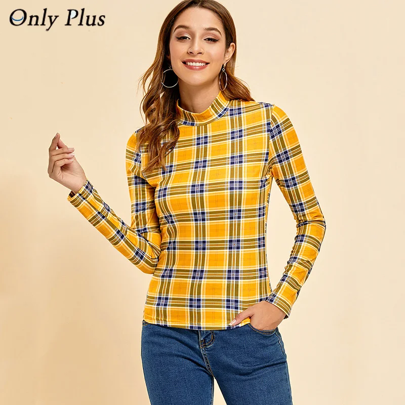 Heliar женская желтая клетчатая футболка с круглым вырезом OL тонкая укороченная