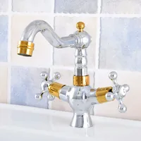 Basin Faucets Gold & Silver Brass Bathroom Sink Faucet Double Cross Handle Vanity Sink Mixer Tap zsf811