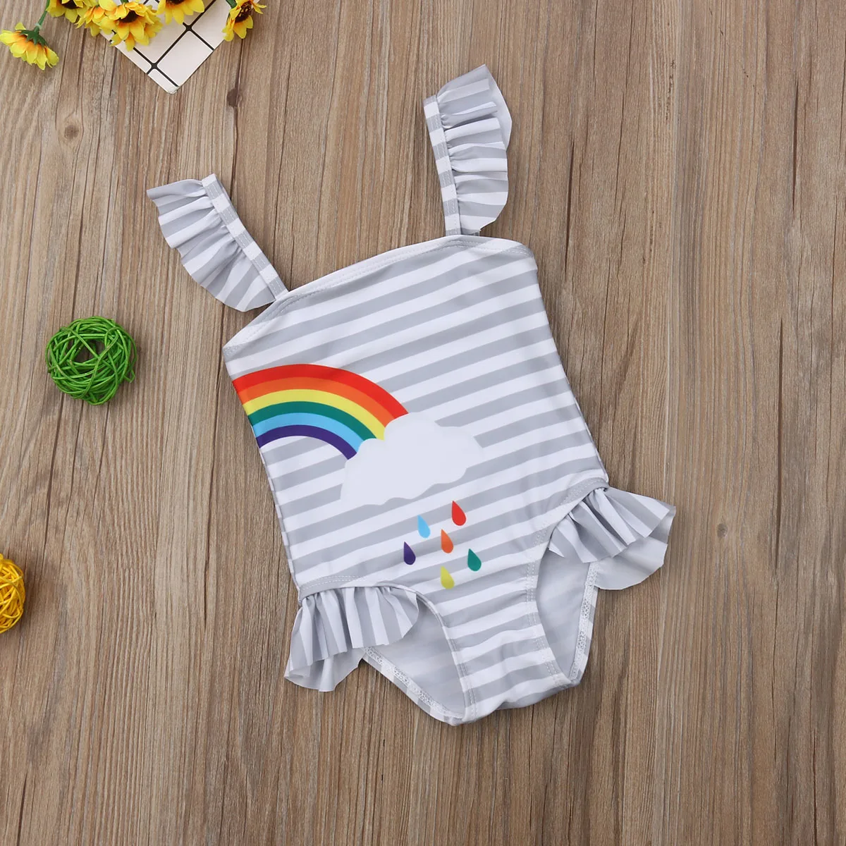 Купальный костюм для маленьких девочек с левой половинкой Радужный купальник