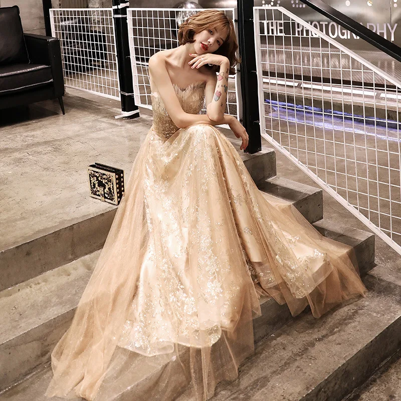 

Champagne Sequins Chinese Sexy Oriental Party Female Cheongsam Stage Show Qipao Dress Elegant Celebrity Banquet Dresses De Festa