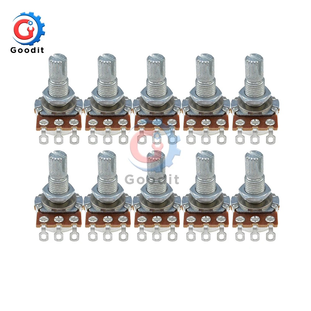 10Pcs/Lot Guitar Mini Control Pots B500K Long Split 18mm Shaft Linear Taper Potentiometers B500K Ohm Guitar Tone Potentiometer