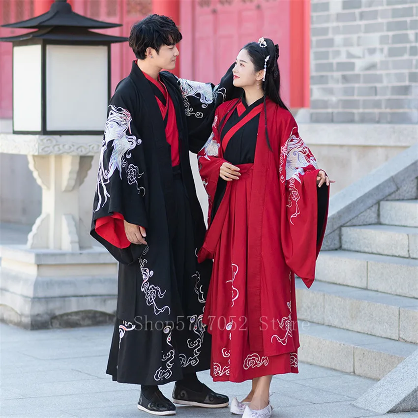 Унисекс Hanfu Женский танцевальный костюм 3 шт. Взрослый мужской старинный