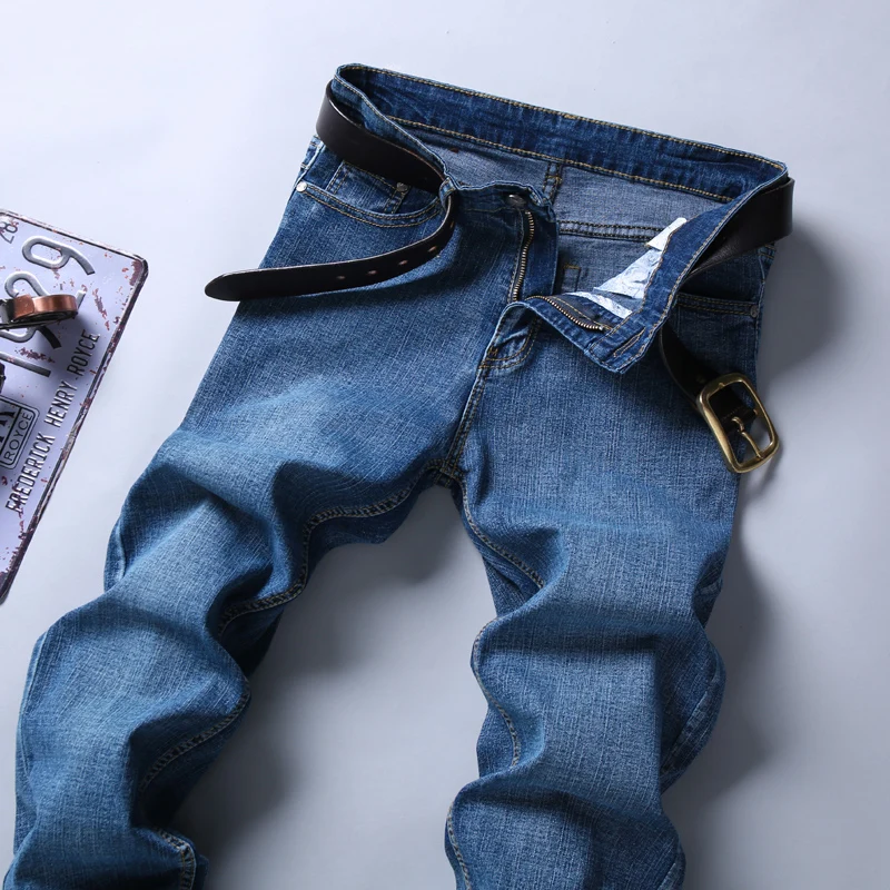 

Spring Autumn 2020 Men's Smart Jeans Business Fashion Straight Regular Blue Stretch Denim Trousers Classic Men Plus Size 28-40