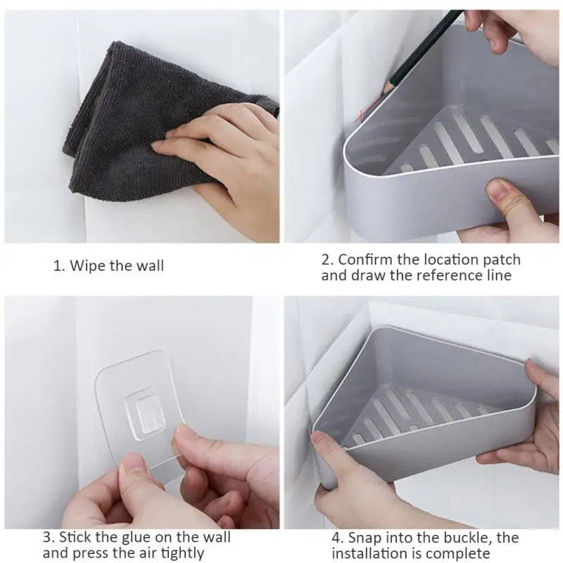 

Bathroom Shelf Kitchen Organizer Snap Up Corner Shelf Caddy Bathroom Corner Shelf Shower Storage Wall Holder Shampoo Holder New