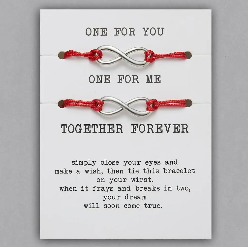 

2pcs/set ONE FOR YOU ONE FOR ME Together Forever Love Infinity 8 Charm Bracelet Red String Couple Bracelets Lovers Wish Jewelry