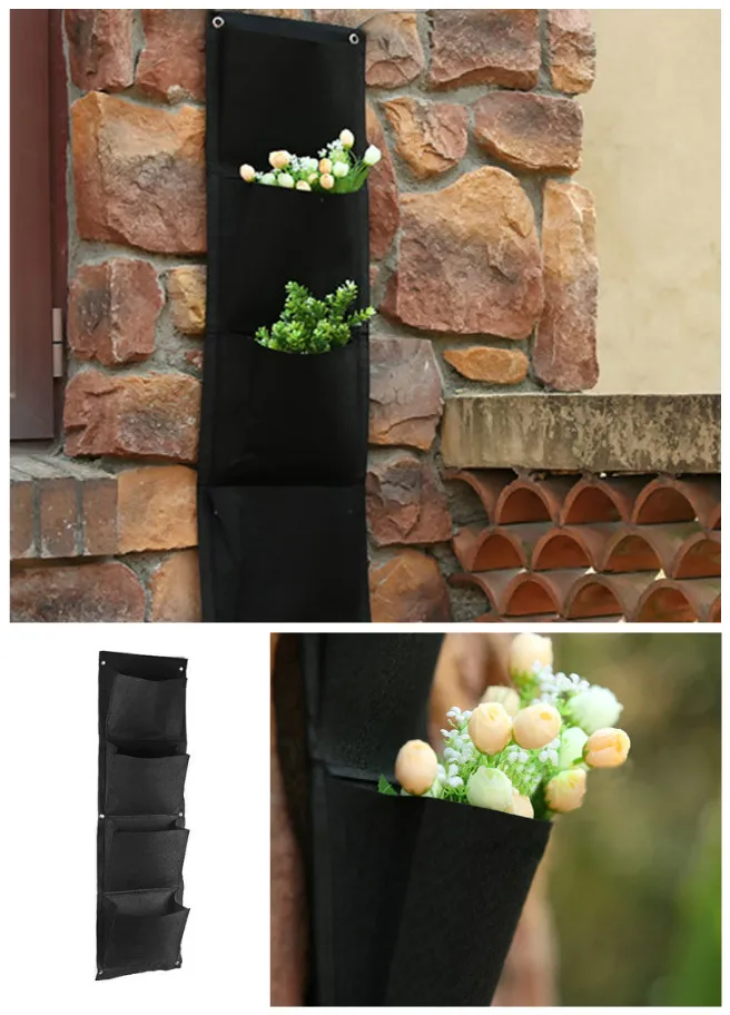 4 Pockets Vertical Bags Wall Planter Wall-mounted Hanging Home Gardening Grow Flower Planting Living Indoor Garden Décoration | Дом и сад