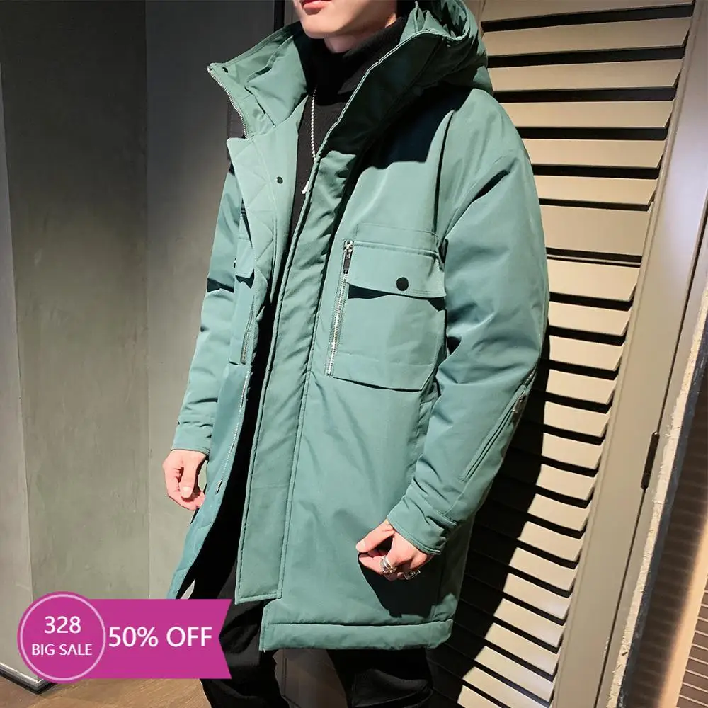 Зимний пуховик мужской 5XL длинный Тренч куртка-Парка серая ветрозащитная с
