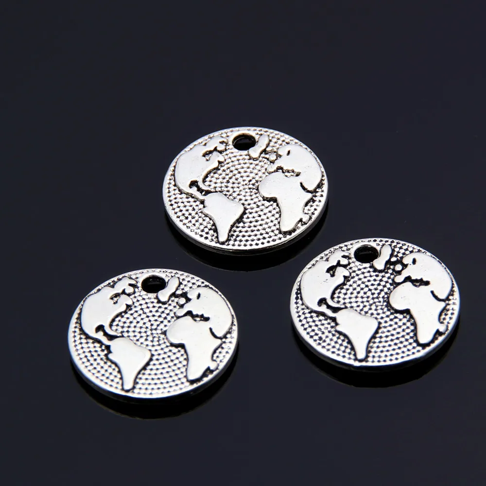 

30pcs Silver Color Round World Map Charms Travel Theme Pendant Jewelry Making DIY Handmade Craft Accessories Supplies A3422