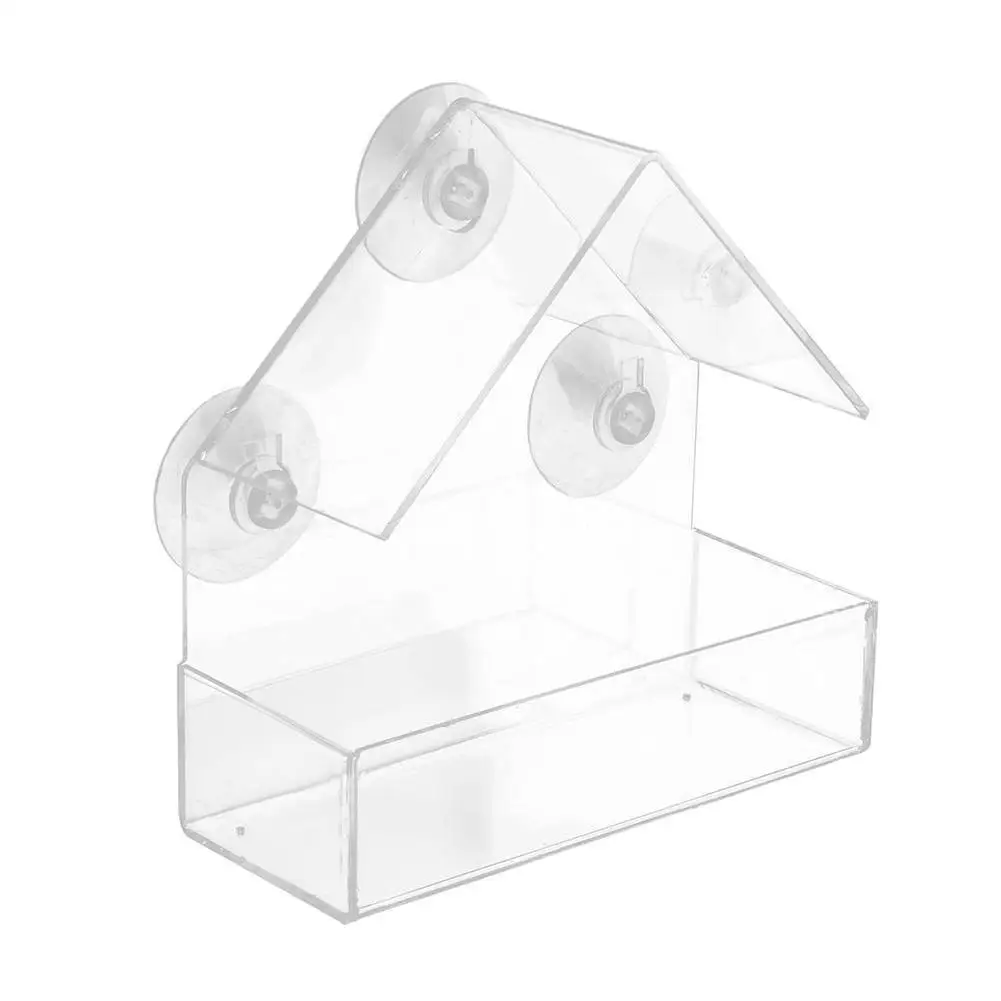 

Clear Glass Window Viewing Bird Feeder Hotel Table Seed Peanut Hanging Suction Alimentador Adsorption House Type Bird Feeder