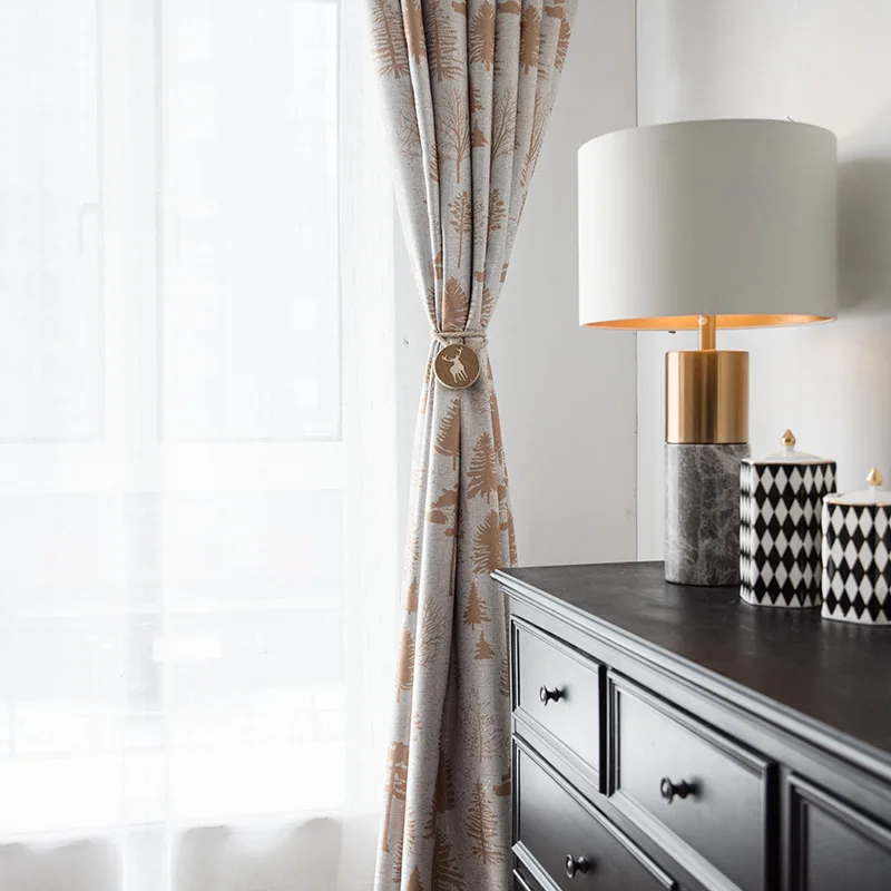 Modern Curtains for Living dining Room Bedroom Simple Pine Jacquard Printed Fabric Finished Product Customization | Дом и сад