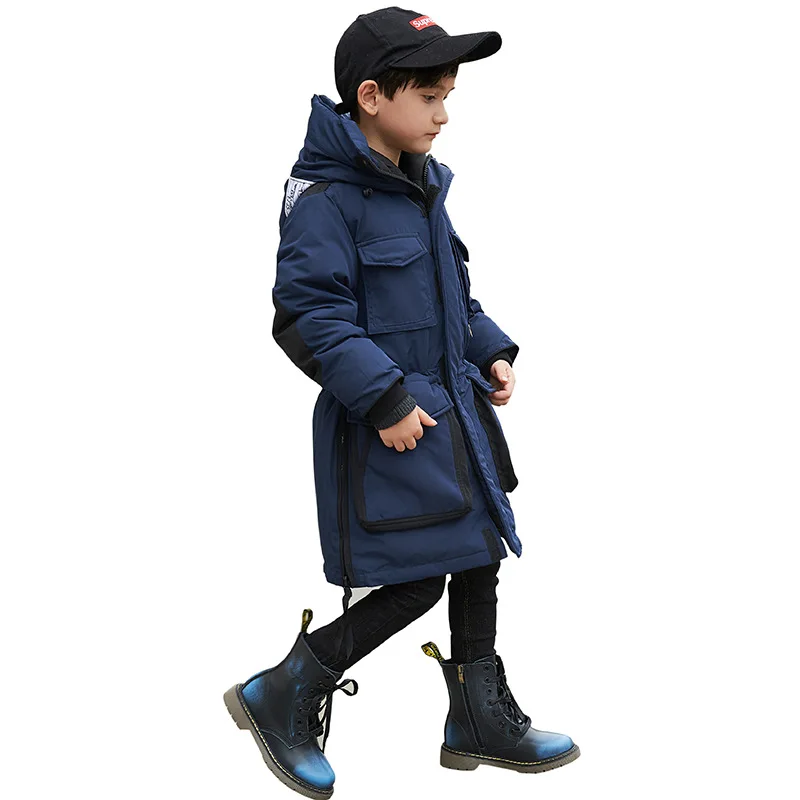 Пуховая куртка для мальчиков новая стильная Длинная зимняя плотная корейская