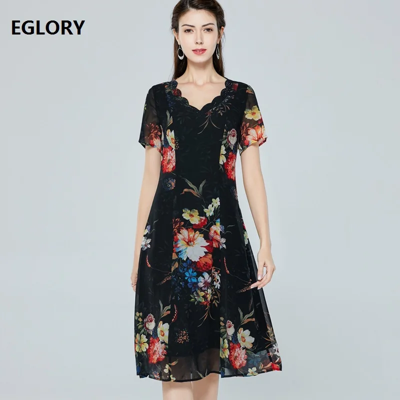 

Elegant 1950s Style Dress 2020 Summer Women V-Neck Vintage Flower Print Short Sleeve Mid-Calf Length Casual Runway Dress 4XL
