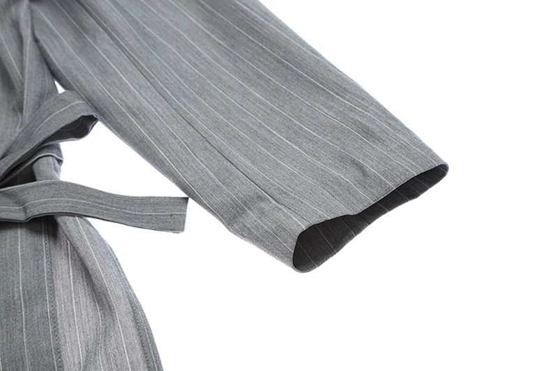 

[EAM] Women Gray Striped Drawstring Blazer New Lapel Long Sleeve Loose Fit Jacket Fashion Tide Spring Autumn 2021 1DA727