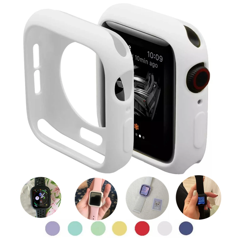 

Silicone Case for Apple Watch 6 SE 5 4 3 2 1 44MM 40MM for iWatch 6 5 4 42MM 38MM Watch Cover Screen Protection Shel Soft Bumper