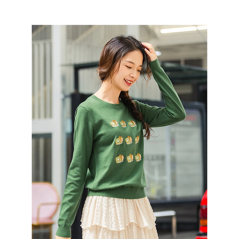 INMAN мода круглый воротник вышивка резьбовой рукав женский пуловер свитер |