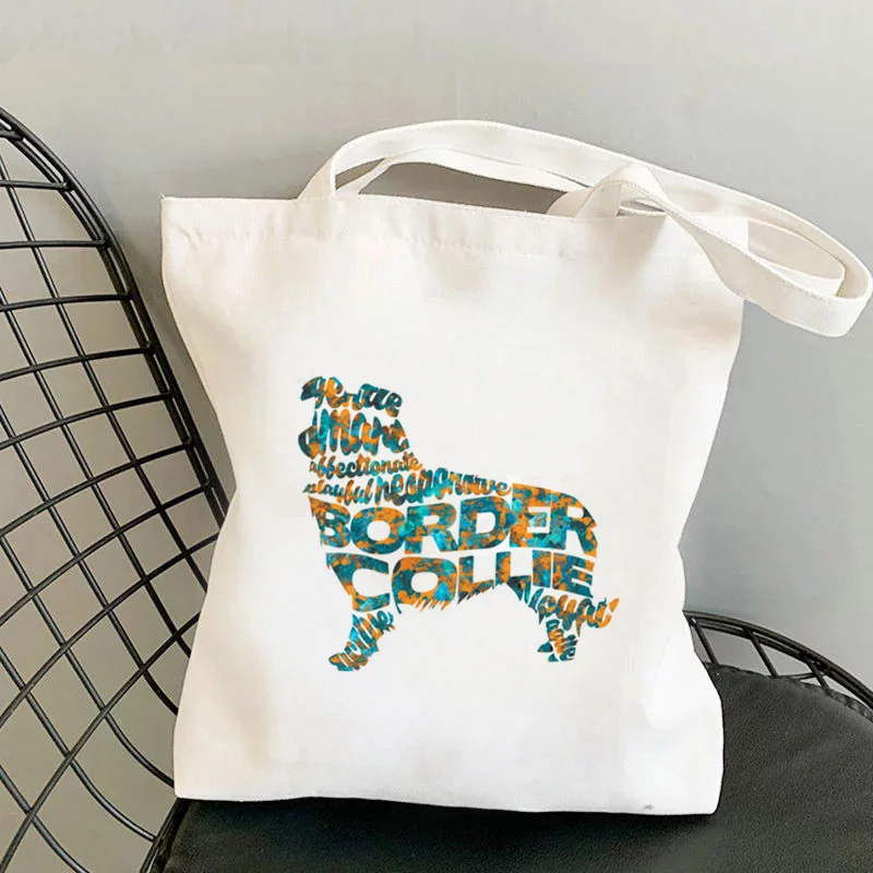 

2021 Shopper Abstract Border Collie Printed Tote Bag women Harajuku shopper handbag girl Shoulder shopping bag Lady Canvas Bag
