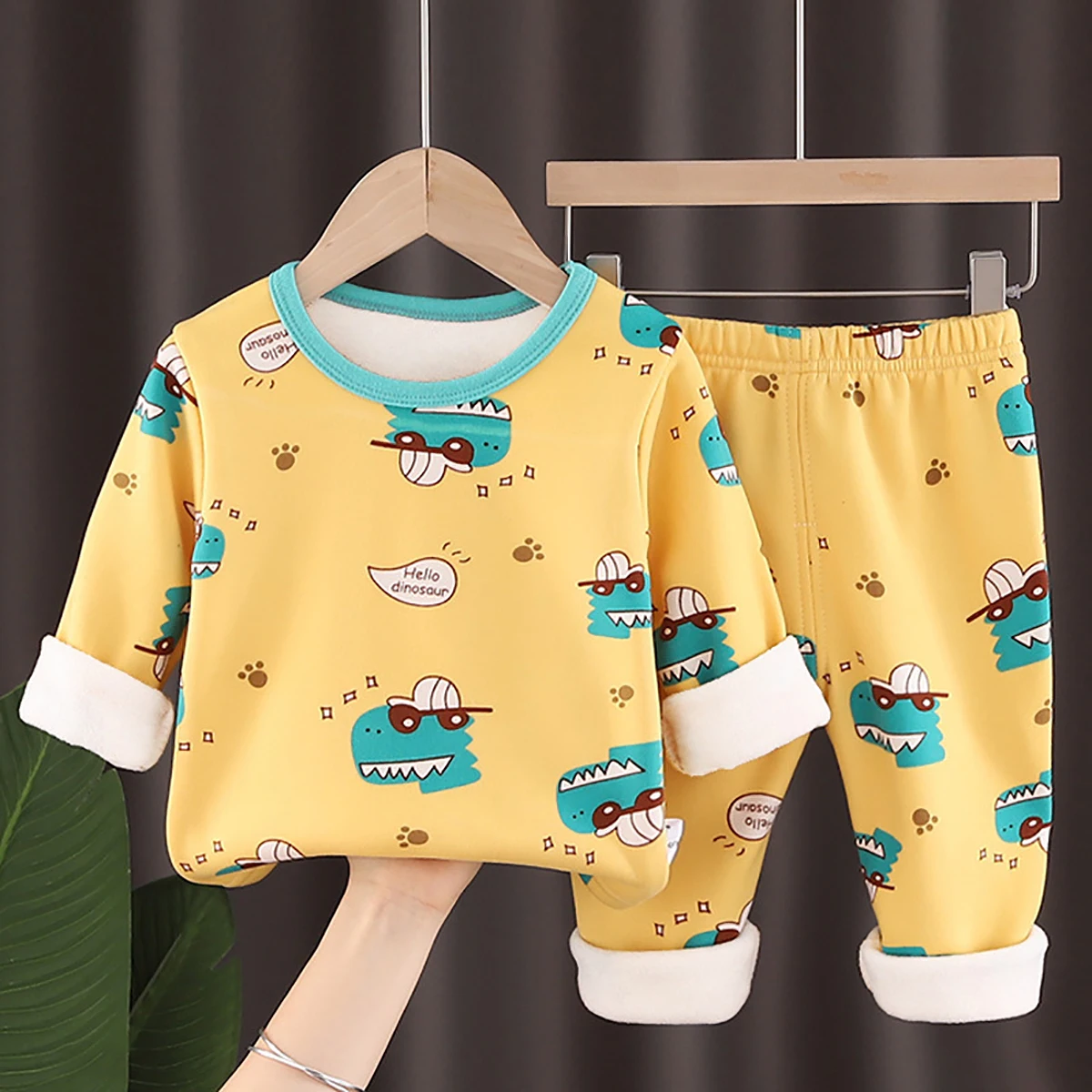 

Autumn Winter Plus Velvet Children's Clothing Sets for Girls 3-8y Cotton Thicken Cartoon Pattern Baby Boy Keep Warm Pajamas Suit