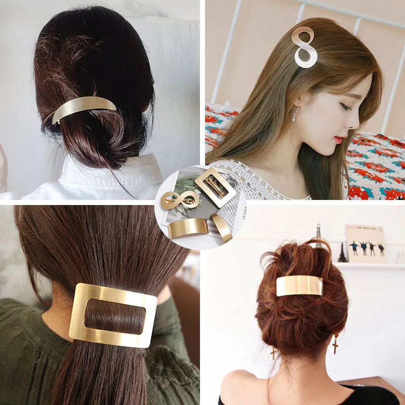

New Minimalist Style Geometry Hair Clips For Women New Smooth Metal Brushed Spring Hair Clip Horsetail Clip Hair Pins accessory