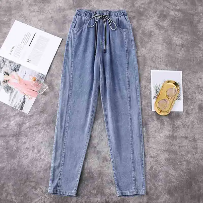 

2021 Autumn New Large Size 5XL Ladies All-match Nine-point Jeans Pants Elastic Waist Casual Harem Pants Female e284