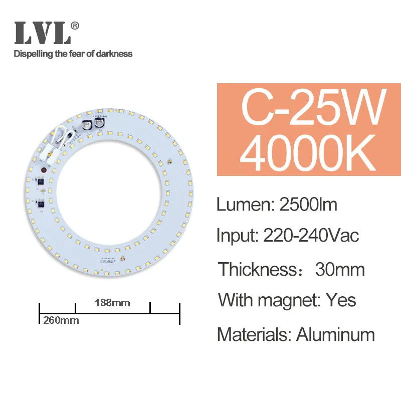 C-25W-4000K Светодиодный модуль светильник 220V 230V 240V 6W 10W 18W 25W 40W магнитное заменить лампы для проектора светильник ing источник для модернизации потолочный светильник - Цвет: C-25W-4000K