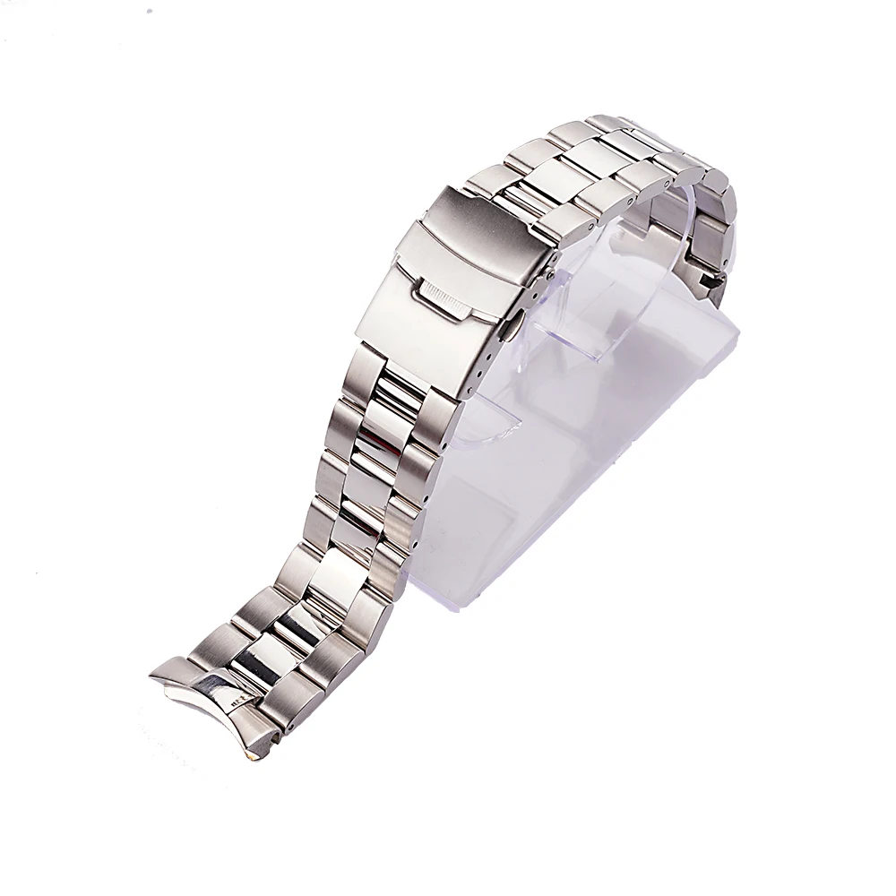 CARLYWET 22mm Silver Solid Curved End Links Replacement WatchBand Strap Bracelet Double Push Clasp For Seiko SKX 007