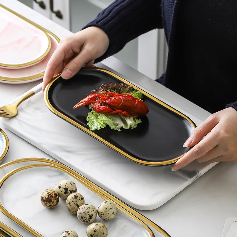 

Скандинавская мраморная керамическая овальная тарелка, Западная тарелка, десертная тарелка, поднос для хранения ювелирных изделий, искусственные суши