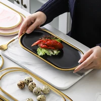 nordic marbled ceramic oval plate western dish dessert plate jewelry storage tray tableware accessories sushi seafood dish