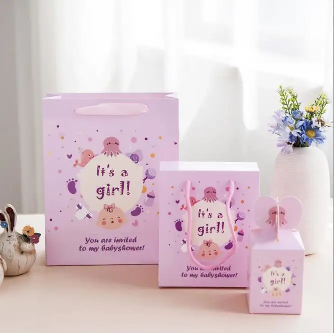 

10pcs/lot Baby Shower Gifts For Guests Birthday Party Babyshower Boy Girl Gift Bag Party Supplies Hanging Kraft Paper Candy Box