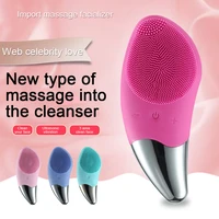 electric usb ultrasonic silicone face brush facial cleansing device face washer importer mini waterproof pore cleaner massager