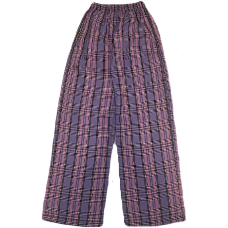 

Streetwear Men's Purple Plaid Pants Hip Hop Man Casual Pants 2021 Korean Male Straight Trousers Harajuku Man Clothing